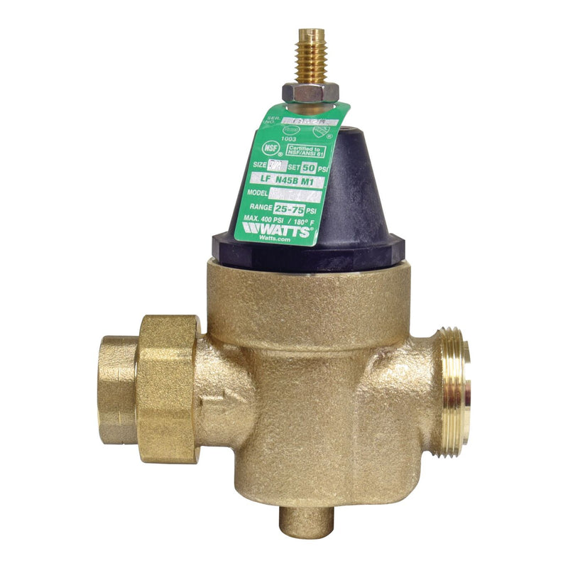 Watts LFN45BM1-U 3/4 3/4 IN Lead Free Water Pressure Reducing Valve, NPT Union x FPT, Adjust 25-75 p