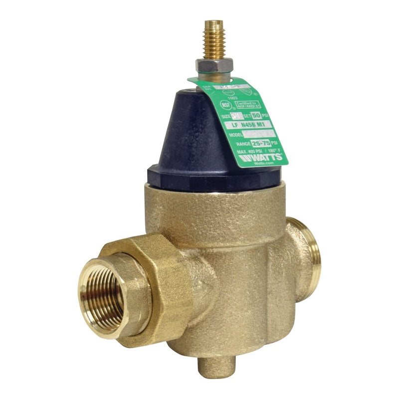 Watts LFN45BM1-U 3/4 3/4 IN Lead Free Water Pressure Reducing Valve, NPT Union x FPT, Adjust 25-75 p